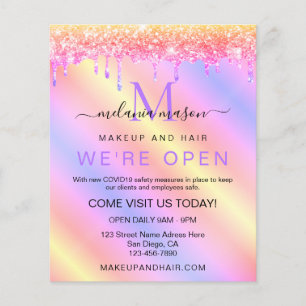Eleganter Holographic Pink Unicorn Glitzer Salon Flyer