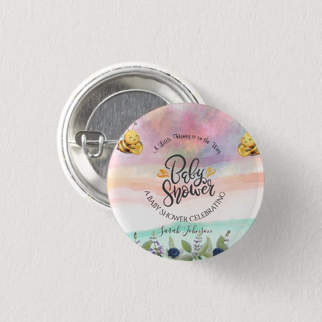 Eleganter Honigbienen-Babyshower-Party-Dekorations Button (Vorne & Hinten)
