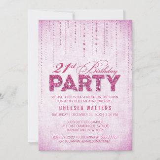 Eleganter Hot Pink Glitzer 21. Geburtstag Party Einladung