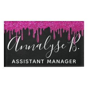 Eleganter Hot Pink Glitzer Funkelnd Name Beruflich Namenschild