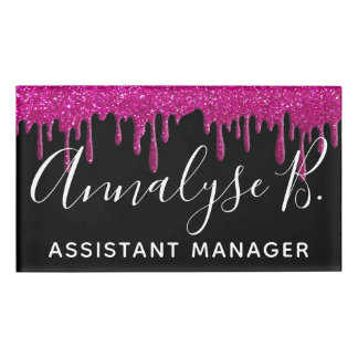 Eleganter Hot Pink Glitzer Funkelnd Name Beruflich Namenschild