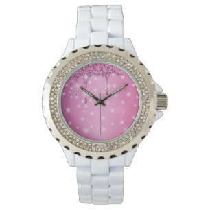 Eleganter Hot Pink Glitzer Tropfen Armbanduhr