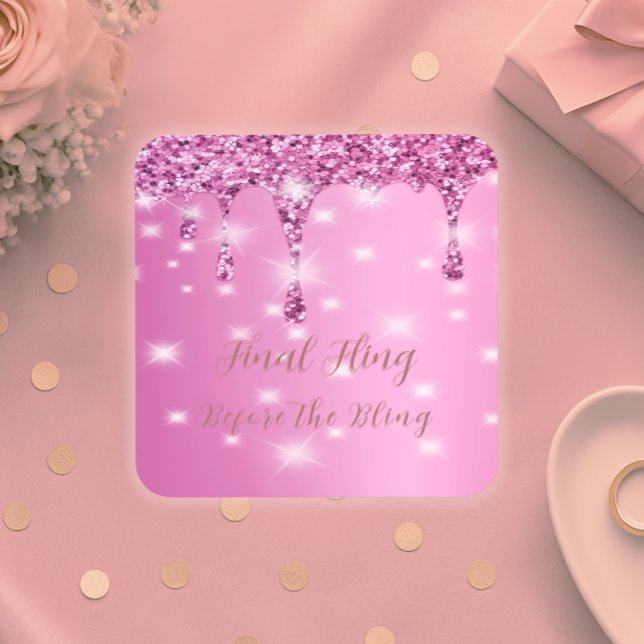 Eleganter Hot Pink Glitzer Tropfen Bachelorette Getränkeuntersetzer (Glam glitter coasters for your final fling—perfect for bridal bars, gifts, or party tables.)