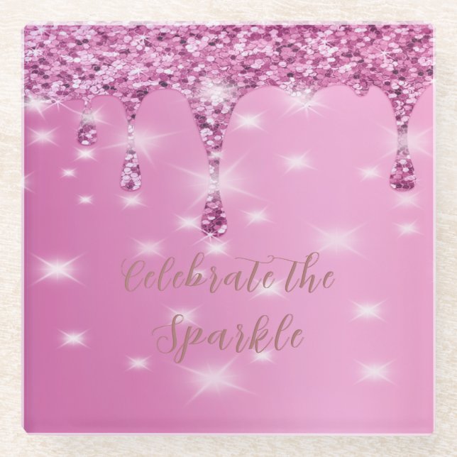 Eleganter Hot Pink Glitzer Tropfen Bachelorette Glasuntersetzer (Vorderseite)