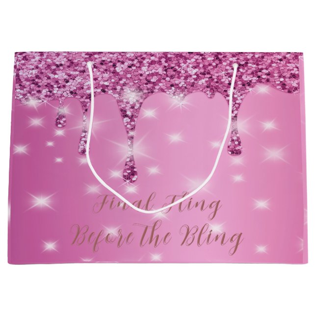 Eleganter Hot Pink Glitzer Tropfen Bachelorette Große Geschenktüte (Vorderseite)