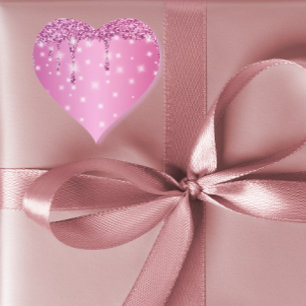 Eleganter Hot Pink Glitzer Tropfen Herz-Aufkleber