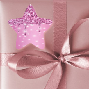Eleganter Hot Pink Glitzer Tropfen Stern-Aufkleber