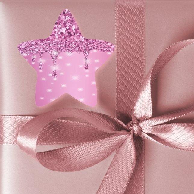 Eleganter Hot Pink Glitzer Tropfen Stern-Aufkleber (Hot pink glitter drip bachelorette sticker — perfect for favors, gift bags, or party decor)