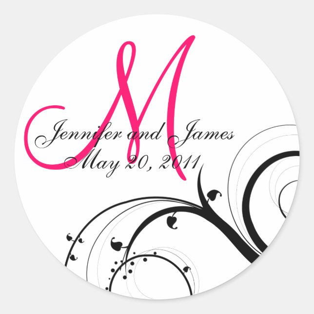Eleganter Hot Pink Swirl Monogram Wedding Sticker (Vorderseite)
