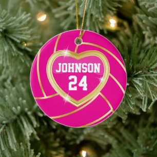Eleganter Hot Pink und Gold Volleyball Keramikornament