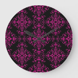 Eleganter Hot Pink und Viktorianischer Schwarz-Sty Große Wanduhr