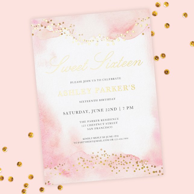 Eleganter Hübsch rosa Gold Glitzer Sweet 16 Geburt Folieneinladung (Von Creator hochgeladen)