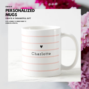 Eleganter Hübscher Chic Blush Pink Stripe Herzname Kaffeetasse