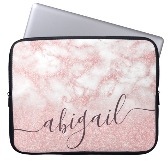 Eleganter hübscher Gradient Rose Gold Glitzer Marm Laptopschutzhülle (Vorderseite)