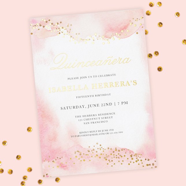 Eleganter Hübscher Rosa Gold Quinceñera Geburtstag Folieneinladung (Von Creator hochgeladen)