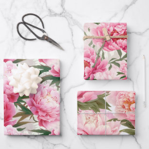 Eleganter Hübscher rosafarbener Peonies Blumenurla Geschenkpapier Set