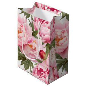 Eleganter Hübscher rosafarbener Peonies Blumenurla Mittlere Geschenktüte