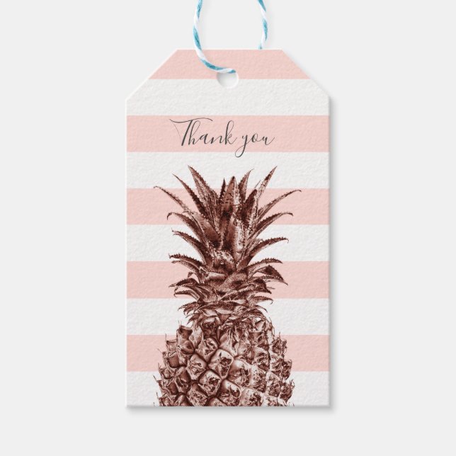 Eleganter hübscher Rose, Ananas und rosa Streifen Geschenkanhänger (Vorderseite)
