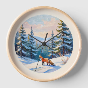 Eleganter hübscher Wasserfarben Rotfuchs im Winter Uhr