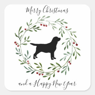 Eleganter Hund Frohe Weihnachtsrappe Black Labrado Quadratischer Aufkleber