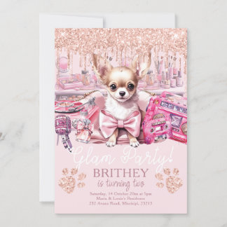 Eleganter Hund Glitzer Glam Birthday Einladung