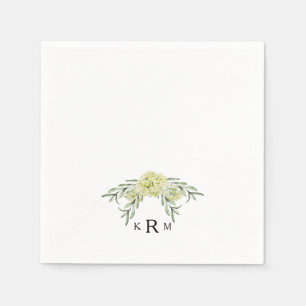Eleganter Hydrangea Foliage Monogram Cocktail Serviette