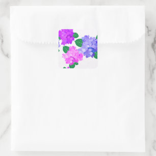 Eleganter Hydrangea Rosa Lila Blumenstrauß Quadratischer Aufkleber