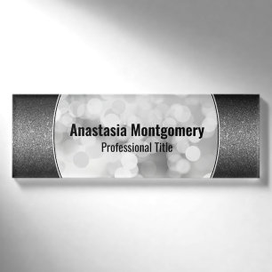Eleganter Imitat Glitzer White Bokeh Schwarzer Tex Namenschild