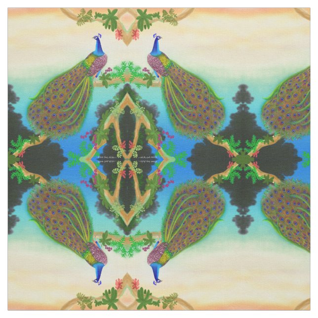 Eleganter indischer blauer Pfau im Stoff (Muster)