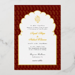 Eleganter indischer Ganesh-Hochzeit Rot und Gold I Folieneinladung