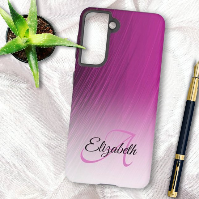 Eleganter Individuelle Name Monogram Lila Ombre St Samsung Galaxy Hülle (This personalized purple streak phone case style is also available on iPhone style covers. Gift idea)
