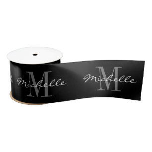 Eleganter individuelle Name Monogramm Schwarz Weih Satinband