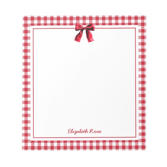 Eleganter Individuelle Name Red Kariert Coquette B Notizblock (Vorderseite)