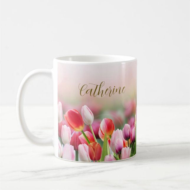 Eleganter Individuelle Name Tulip Florals Kaffeetasse (Links)