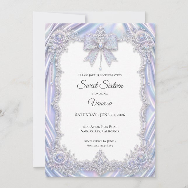 Eleganter Irisbogen Sweet 16 Einladung (Vorderseite)