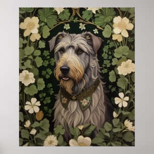 Eleganter Irish Wolfhound mit Kleeblättern Poster