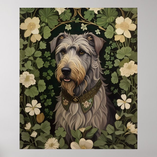 Eleganter Irish Wolfhound mit Kleeblättern Poster (Vorne)