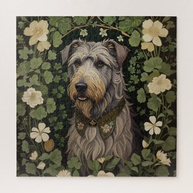 Eleganter Irish Wolfhound mit Kleeblättern Puzzle (Vertikal)