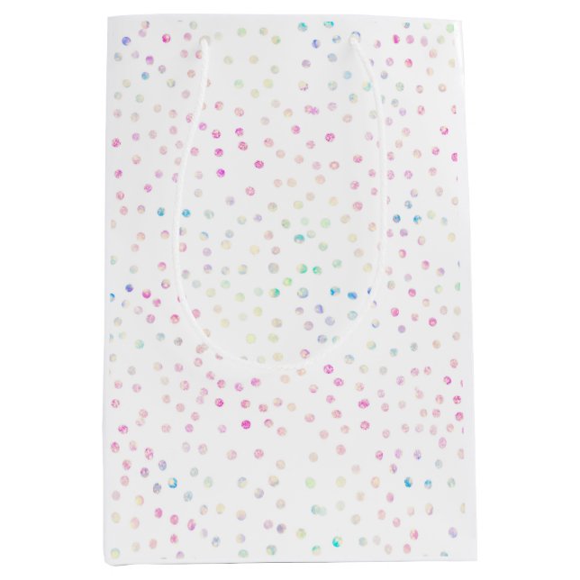 Eleganter, irrisierender Glitzer Dots White Design Mittlere Geschenktüte (Vorderseite)