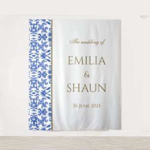 Eleganter italienischer Blue Wedding Hintergrund Wandteppich