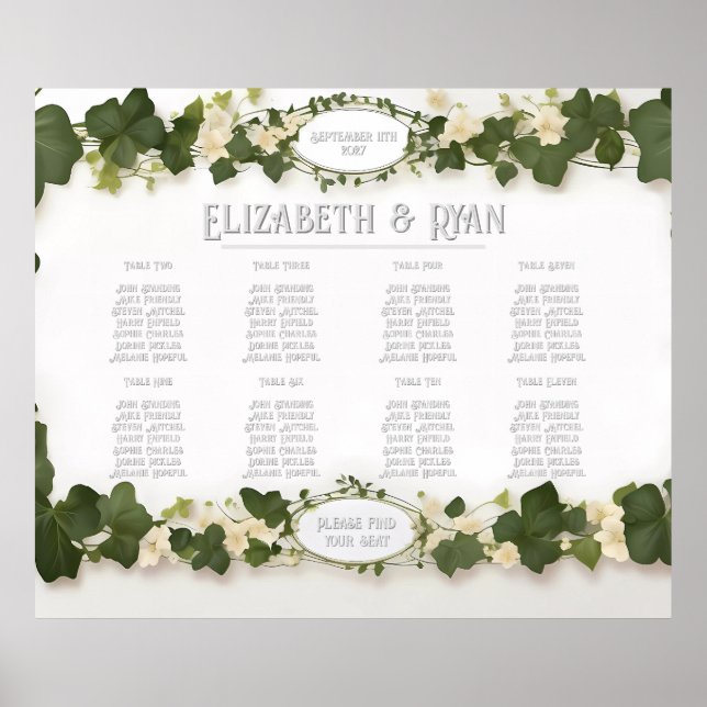 Eleganter Ivy Wedding Table Plan und Einladungen Poster (Vorne)