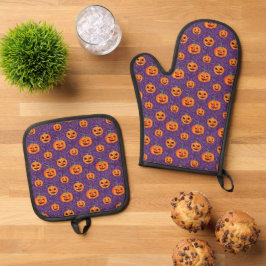 Eleganter Jack O' Lanterns Ofenhandschuh & Topflappen-Set