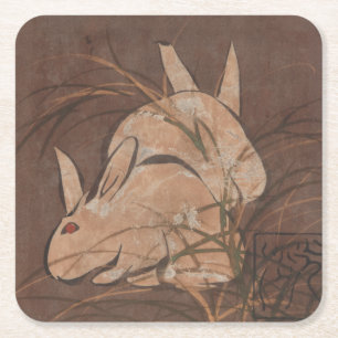 Eleganter japanischer Edo Perioden Rabbits Unterse Rechteckiger Pappuntersetzer