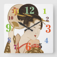 Eleganter japanischer Geisha mit Lüftermauer-Uhr