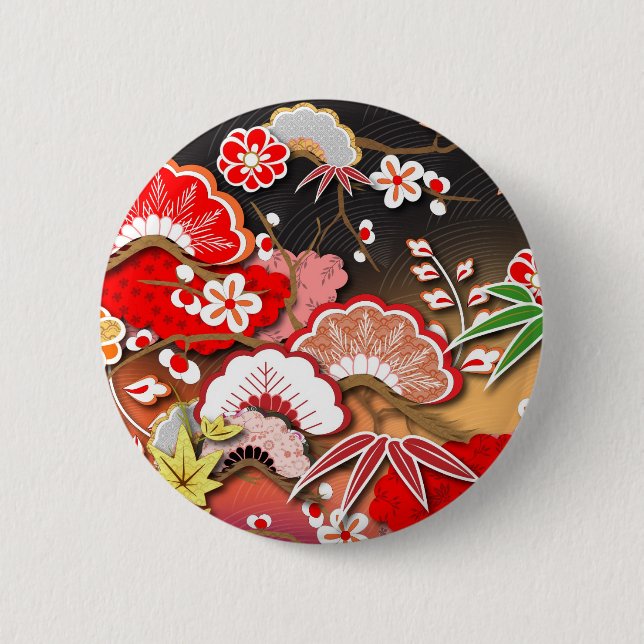 Eleganter japanischer Herbst Kimono Button (Vorderseite)