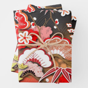Eleganter japanischer Herbst Kimono Geschenkpapier Set