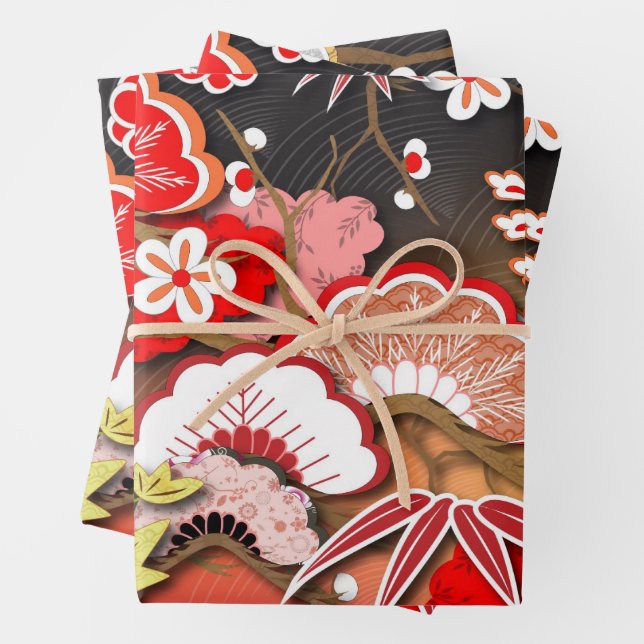Eleganter japanischer Herbst Kimono Geschenkpapier Set (Beispiel)
