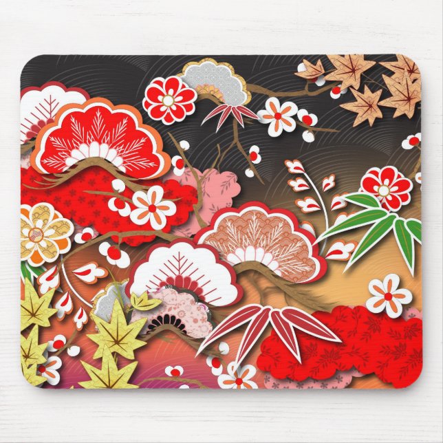 Eleganter japanischer Herbst Kimono Mousepad (Vorne)