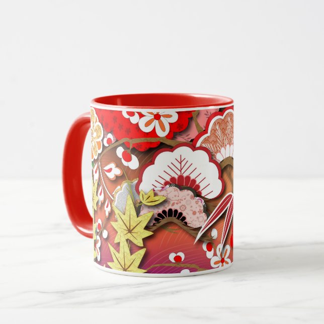 Eleganter japanischer Herbst Kimono Tasse (Vorderseite Links)