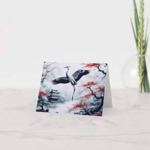 Eleganter japanischer Kranich im japanischen Garte Karte